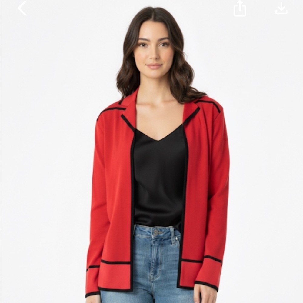Exclusively Misook medium pink colorblock cardigan